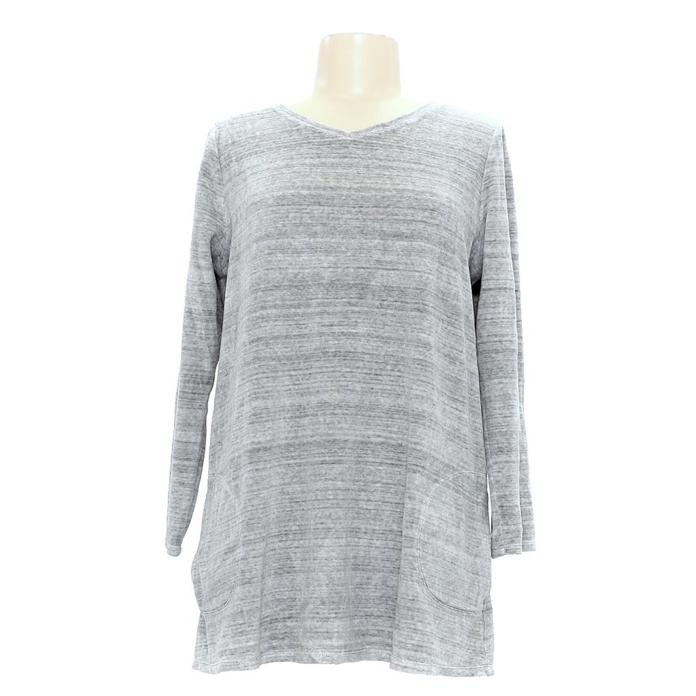 Pure Jill V-Neck Long Sleeve Velour Pullover Tunic Top